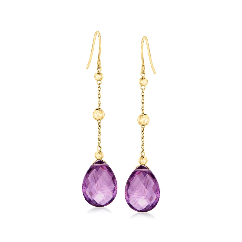 Luxury Jewelry Sale – Sparkle For Less Ross-Simons Amethyst Drop Earrings With Bead Stations in 14kt Yellow Gold