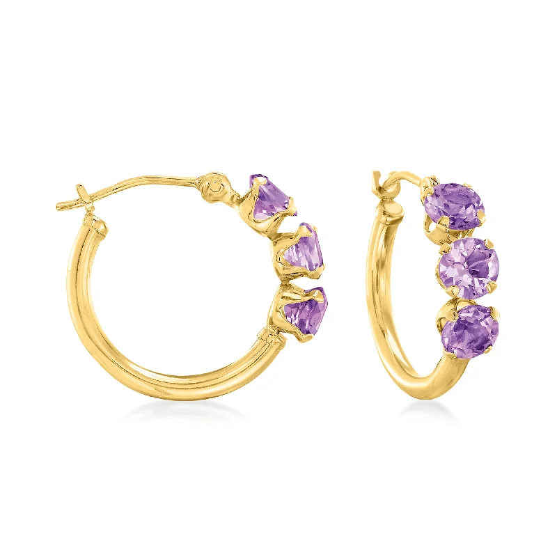 Elegant Jewelry Pieces At Unbelievable Prices Ross-Simons Amethyst Huggie Hoop Earrings in 14kt Yellow Gold