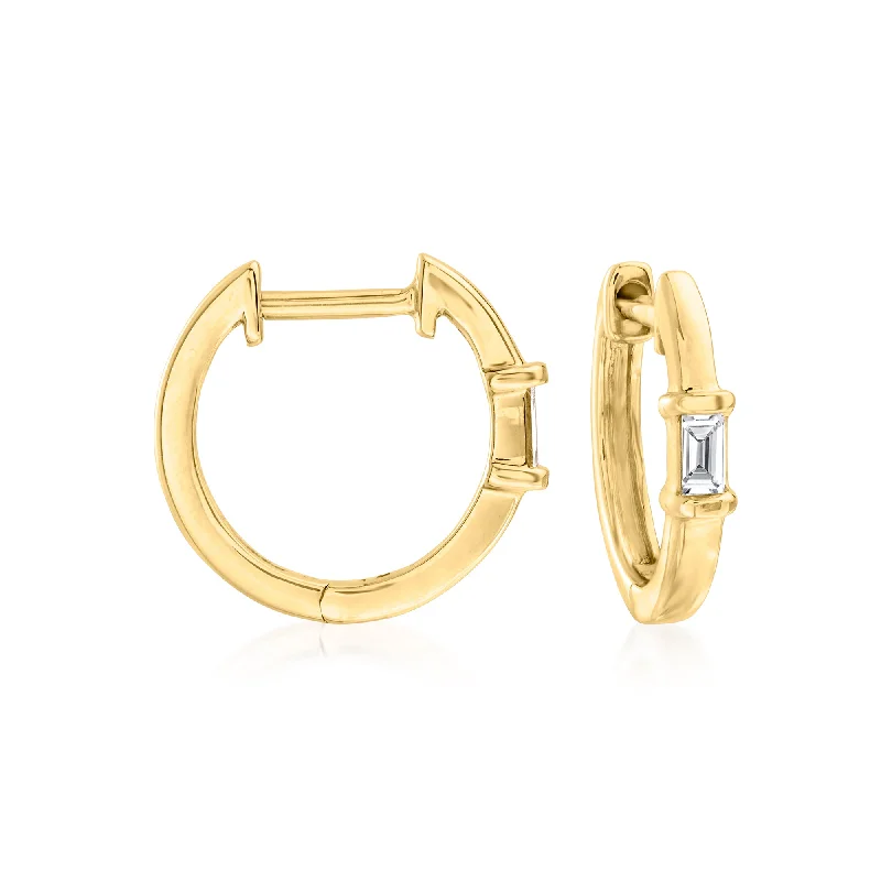 Flash Sale On Stunning Jewelry – Don't Miss Out Ross-Simons Baguette Diamond-Accented Huggie Hoop Earrings in 14kt Yellow Gold