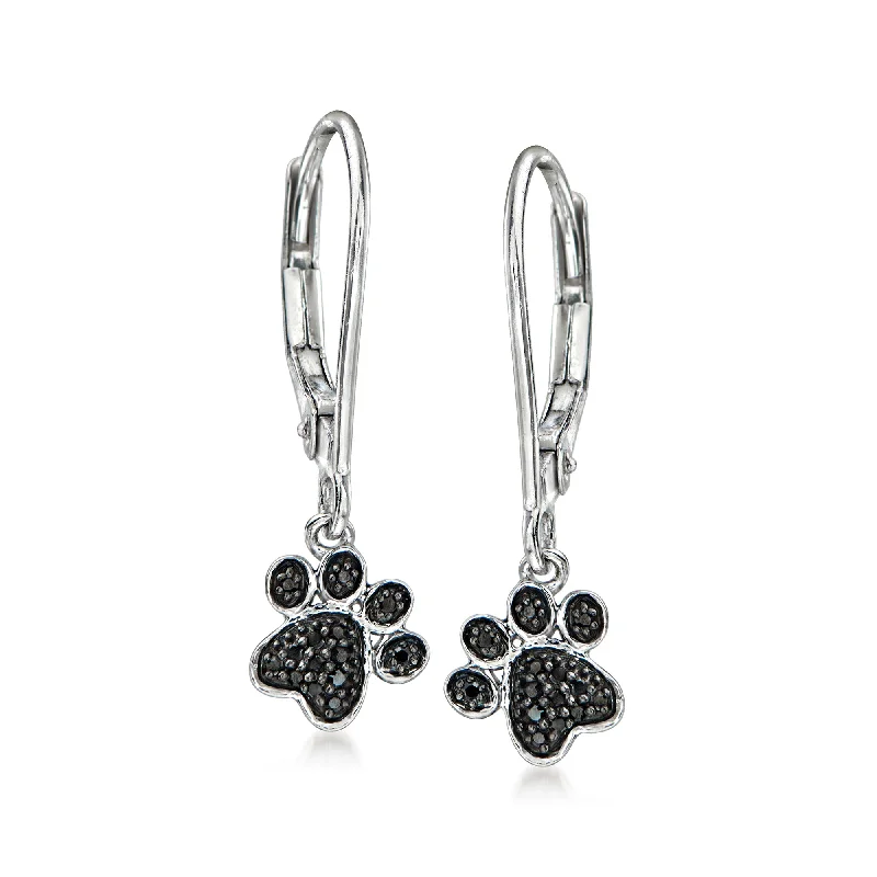 Shop Stylish Jewelry Now And Save Big Ross-Simons Black Diamond-Accented Paw Print Drop Earrings in Sterling Silver