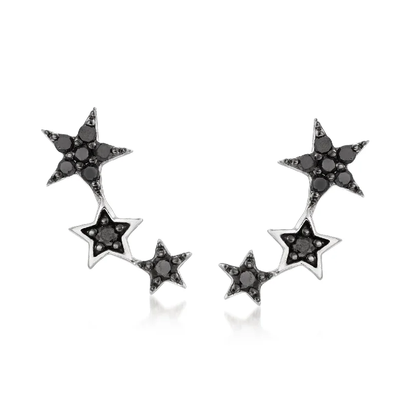 Unique Jewelry Designs Now At Discounted Rates Ross-Simons Black Diamond Star Earrings in Sterling Silver