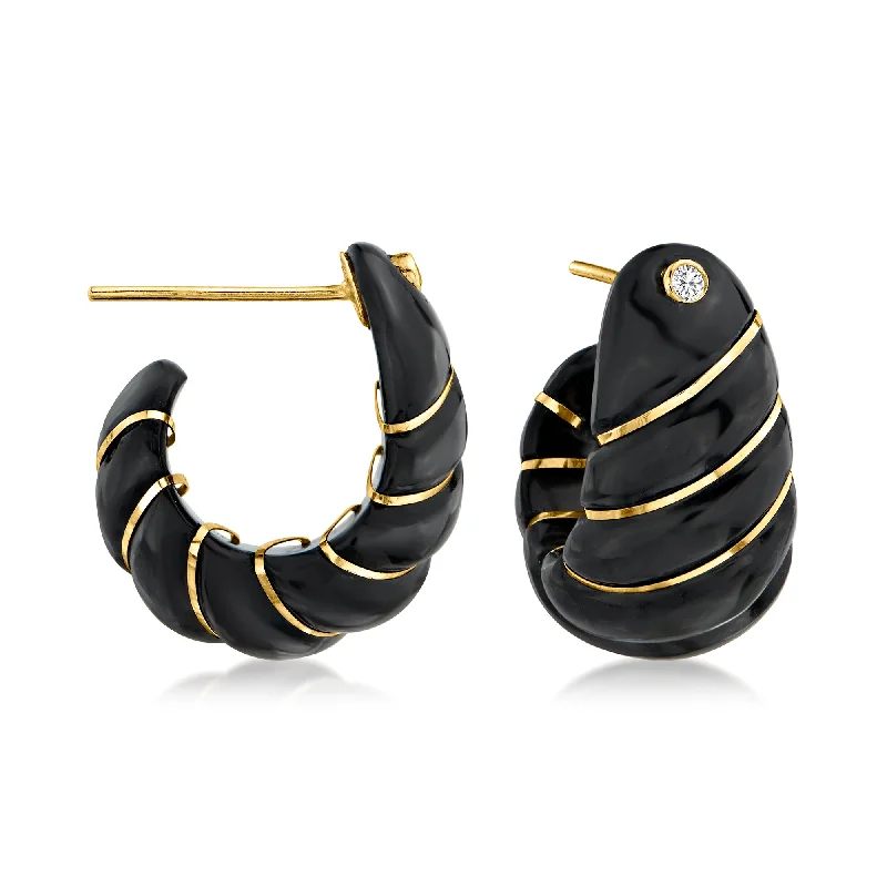 Last Chance To Grab Your Favorite Jewelry At A Discount Ross-Simons Black Jade and . White Topaz J-Hoop Earrings With 14kt Yellow Gold