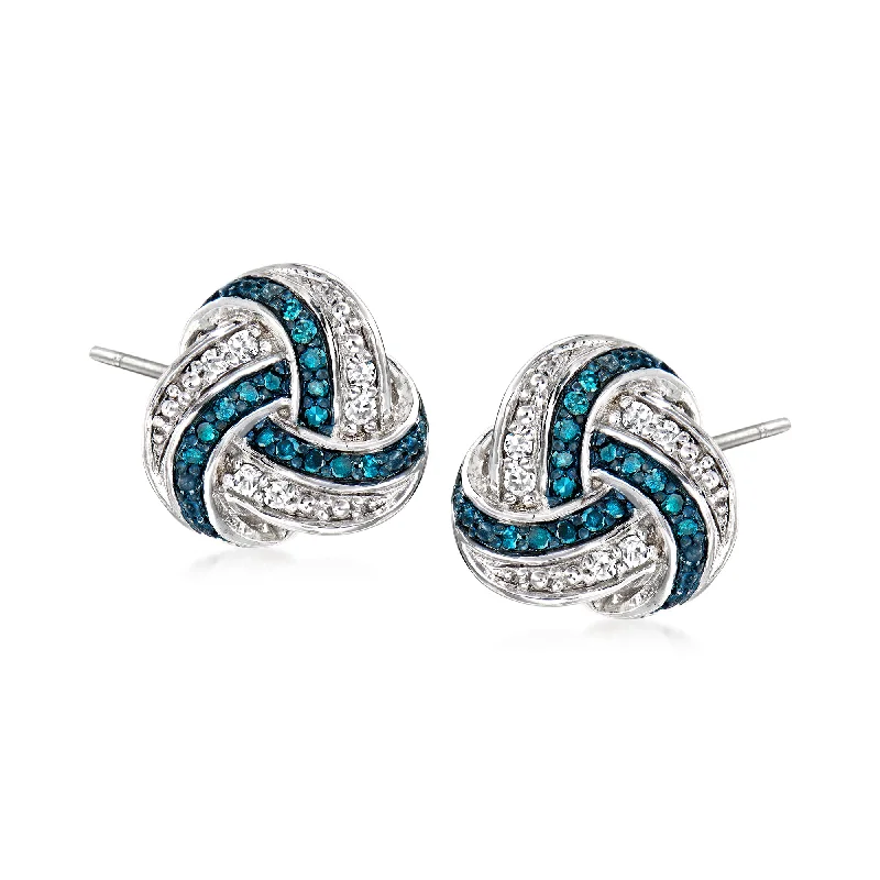 Flash Sale On Exquisite Jewelry – Don't Miss Out Ross-Simons Blue and White Diamond Love Knot Earrings in Sterling Silver