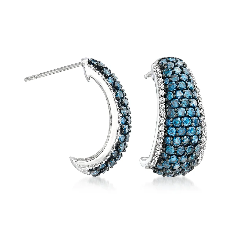 Timeless Jewelry Styles At Wallet-Friendly Prices Ross-Simons Blue Diamond J-Hoop Earrings in Sterling Silver