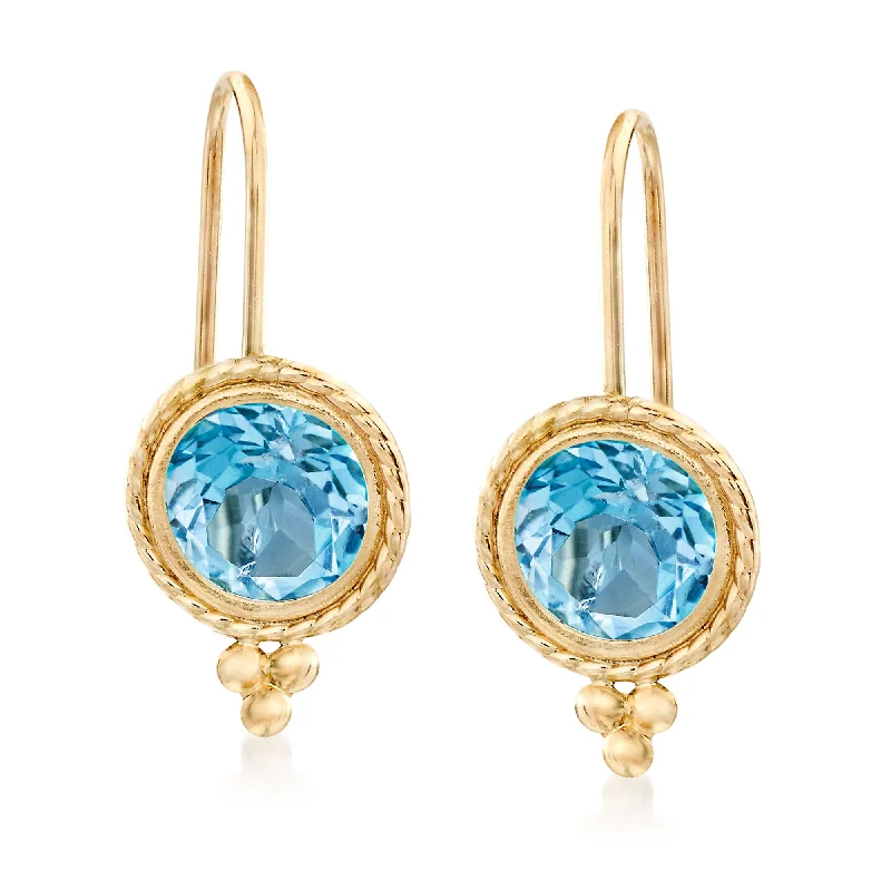 Dazzle In Elegance With Our Biggest Jewelry Sale Ross-Simons Blue Topaz Drop Earrings in 14kt Yellow Gold