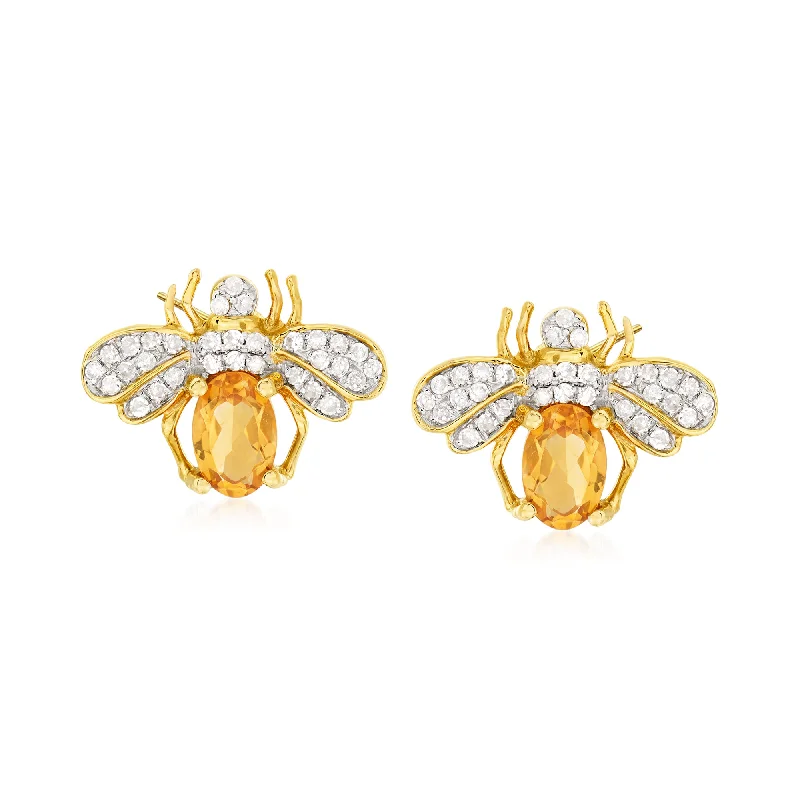 Personalized Jewelry At Special Discount Rates Ross-Simons Citrine and . Diamond Bee Earrings in 14kt Yellow Gold