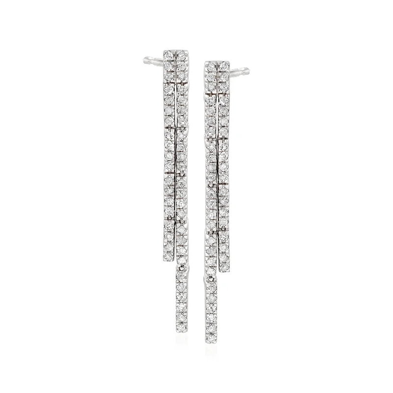 The Perfect Jewelry Piece At The Perfect Discount Ross-Simons Diamond 2-Row Linear Drop Earrings in Sterling Silver
