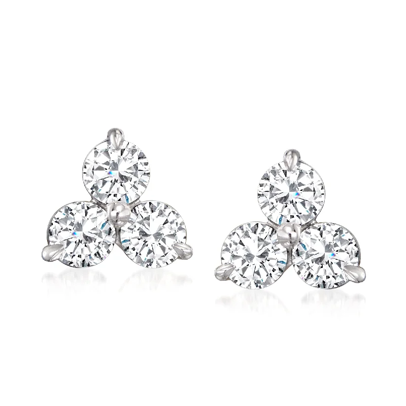 Exclusive Jewelry Sale – Shine For Less Ross-Simons Diamond 3-Stone Earrings in 14kt White Gold