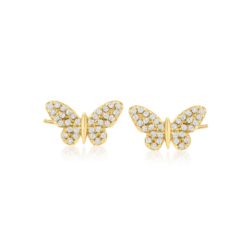 Stunning Statement Jewelry, Unbeatable Discounts Ross-Simons Diamond-Accented Butterfly Earrings in 14kt Yellow Gold