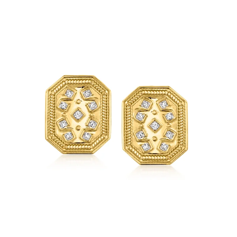 Shop Dazzling Jewelry At The Best Prices Ross-Simons Diamond-Accented Etruscan-Style Earrings in 18kt Gold Over Sterling