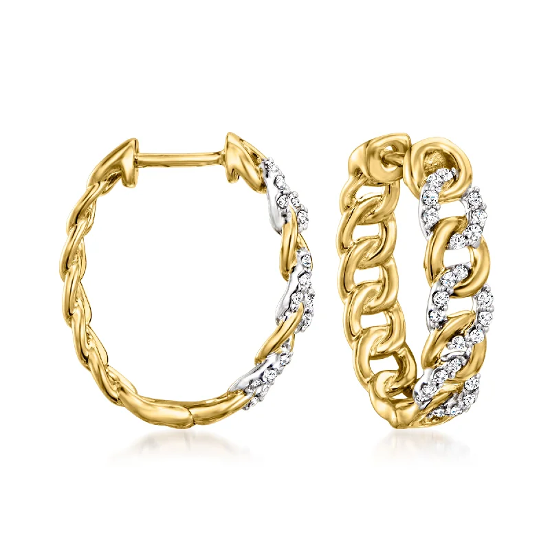 Grab Your Dream Jewelry At The Lowest Prices Ross-Simons Diamond Curb-Link Oval Hoop Earrings in 18kt Gold Over Sterling Silver