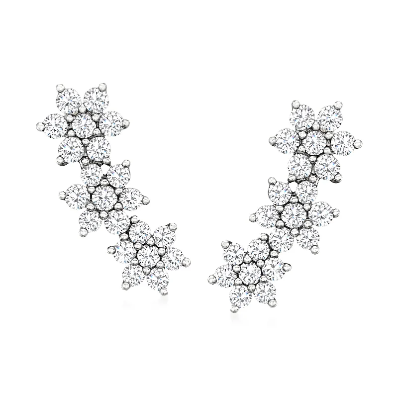 Shine Without Limits – Jewelry Sale Happening Now Ross-Simons Diamond Floral Ear Climbers in 2-Tone Sterling Silver
