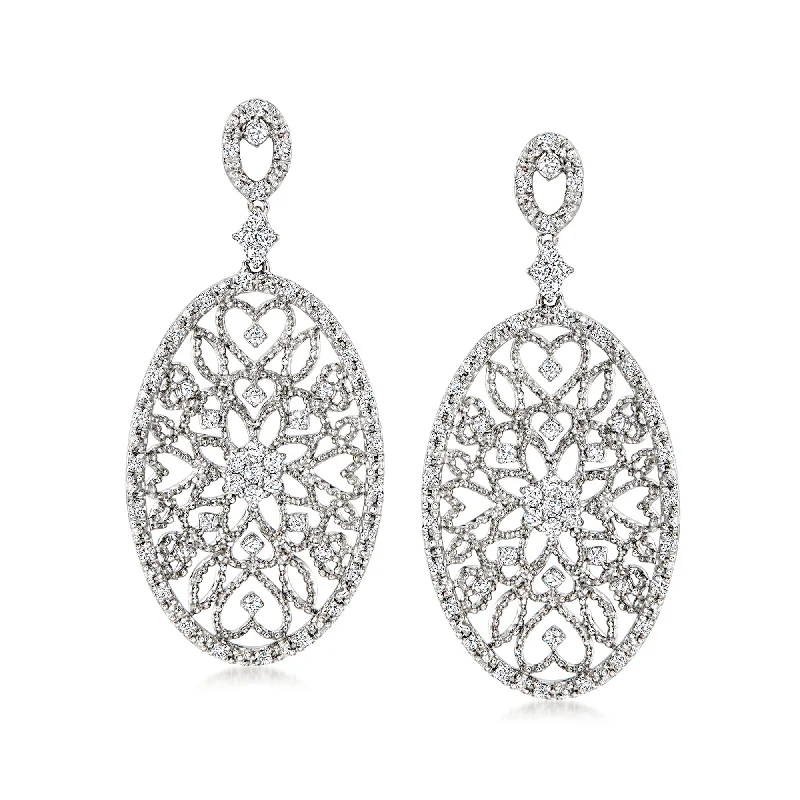 Upgrade Your Jewelry Collection For Less Ross-Simons Diamond Floral Filigree Drop Earrings in 14kt White Gold