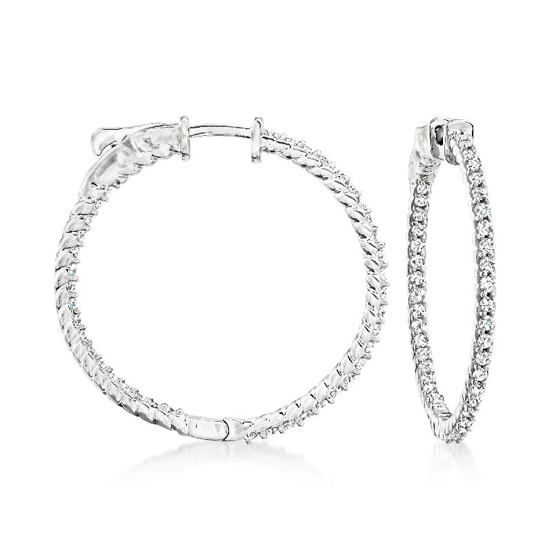 Luxury Jewelry Now At Special Promotional Rates Ross-Simons Diamond Inside-Outside Hoop Earrings in Sterling Silver