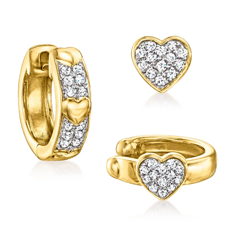Bestselling Jewelry At Special Promotional Rates Ross-Simons Diamond Jewelry Set: 3 Single Cuff, Heart and Hoop Earrings in 18kt Gold Over Sterling