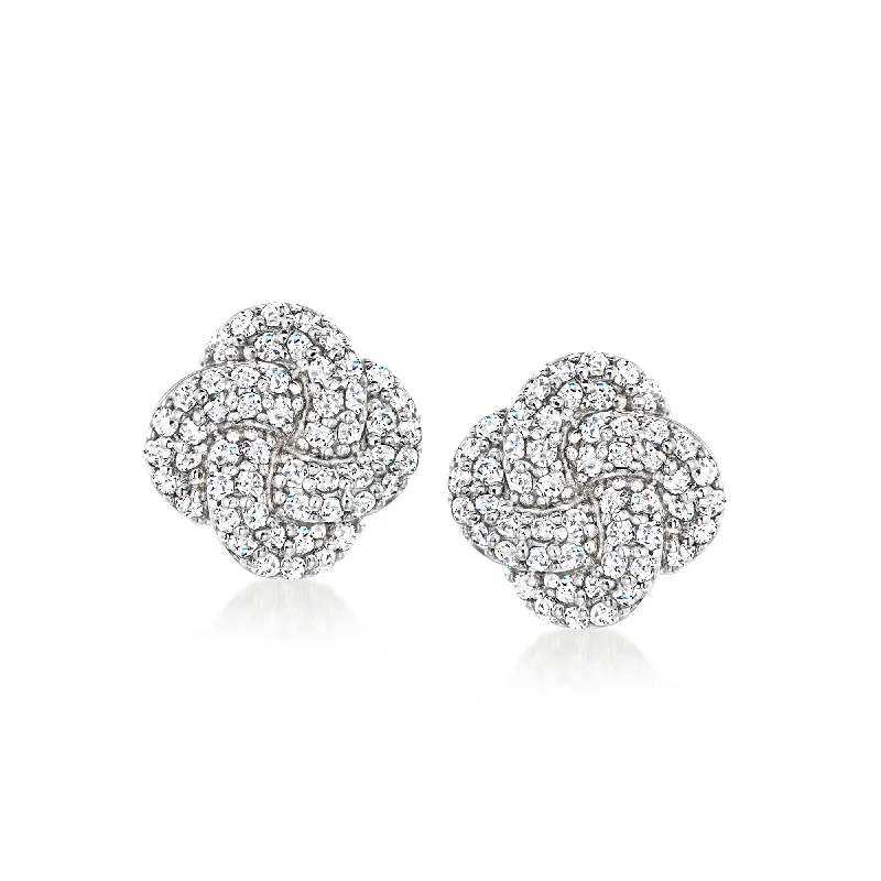 Shop Jewelry That Shines Without The High Price Ross-Simons Diamond Love Knot Earrings in Sterling Silver