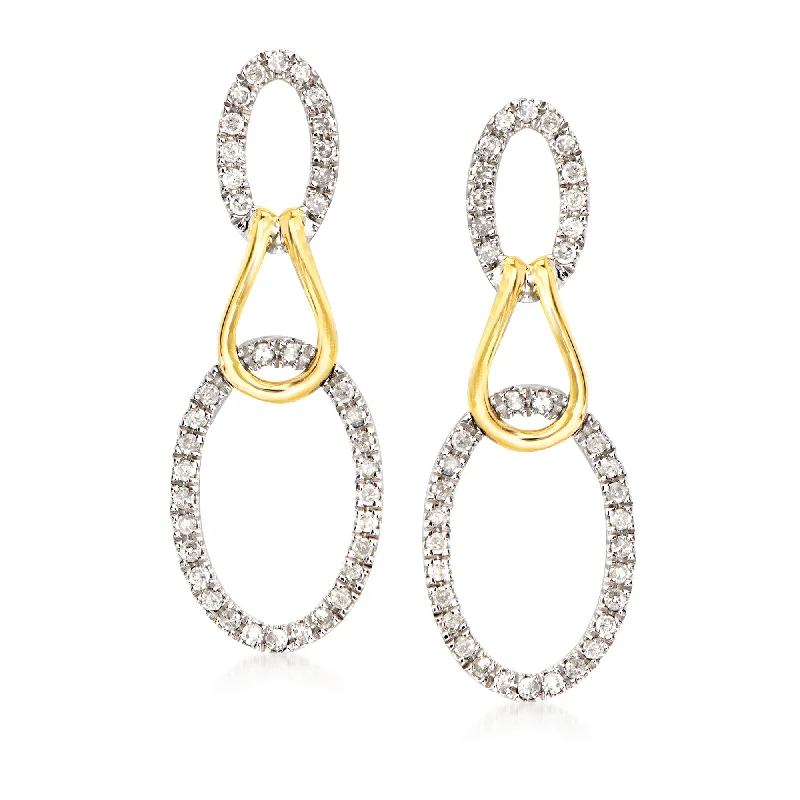 Shop Dazzling Jewelry At The Best Prices Ross-Simons Diamond Oval Loop Drop Earrings in Sterling Silver and 14kt Yellow Gold