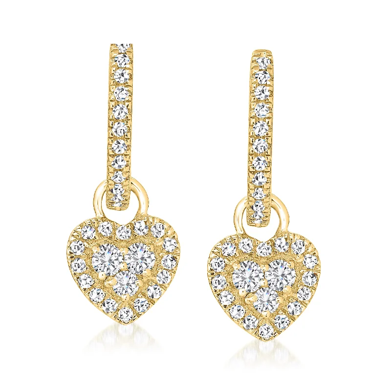 Stunning Statement Jewelry, Unbeatable Discounts Ross-Simons Diamond Removable Heart Huggie Hoop Drop Earrings in 14kt Yellow Gold