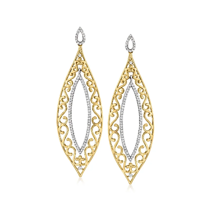 Elegant Jewelry, Exclusive Prices – Shop Now Ross-Simons Diamond Teardrop Earrings in 14kt 2-Tone Gold