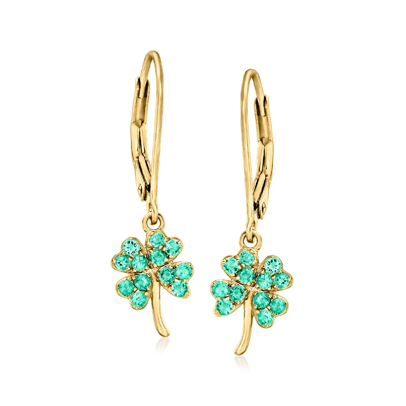 Chic And Stylish Jewelry At Exclusive Prices Ross-Simons Emerald 4-Leaf Clover Drop Earrings in 18kt Gold Over Sterling
