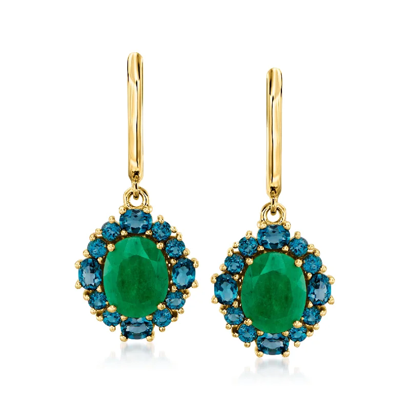 Elegant Jewelry At Unbeatable Offers – Shop Before It's Gone Ross-Simons Emerald and London Blue Topaz Drop Earrings in 18kt Gold Over Sterling