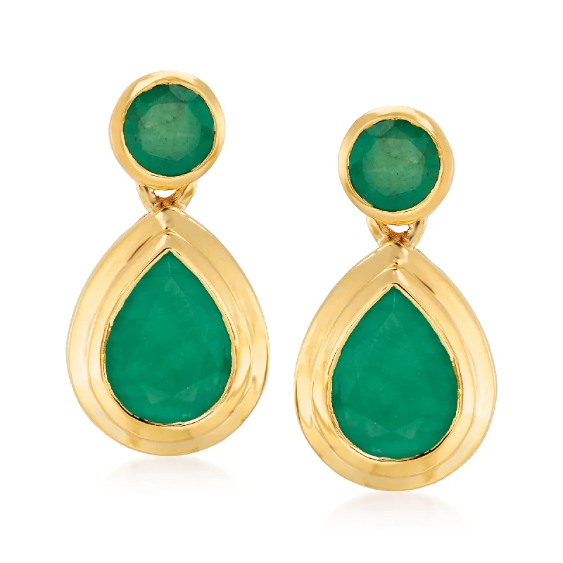 Shop High-Quality Jewelry At Jaw-Dropping Discounts Ross-Simons Emerald Drop Earrings in 14kt Yellow Gold
