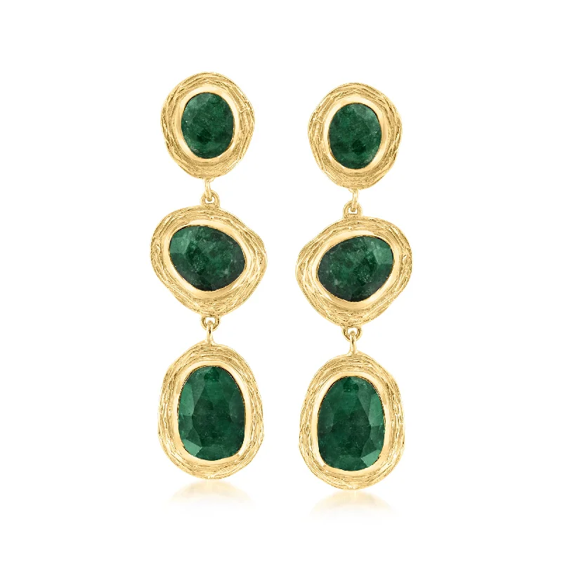 Jewelry Deals That Outshine The Rest Ross-Simons Emerald Station Drop Earrings in 18kt Gold Over Sterling