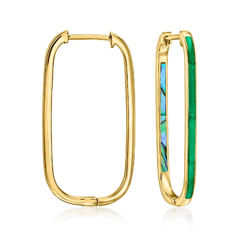 Classic And Modern Jewelry Styles On Sale Ross-Simons Green Agate and Green Abalone Shell Inside-Outside Paper Clip Link Hoop Earrings in 18kt Gold Over Sterling