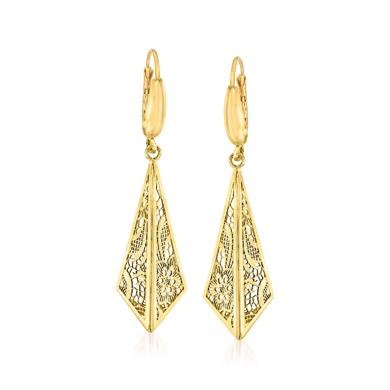 Exclusive Jewelry Offers – Sparkle For Less Ross-Simons Italian 14kt Yellow Gold Filigree Triangle Drop Earrings