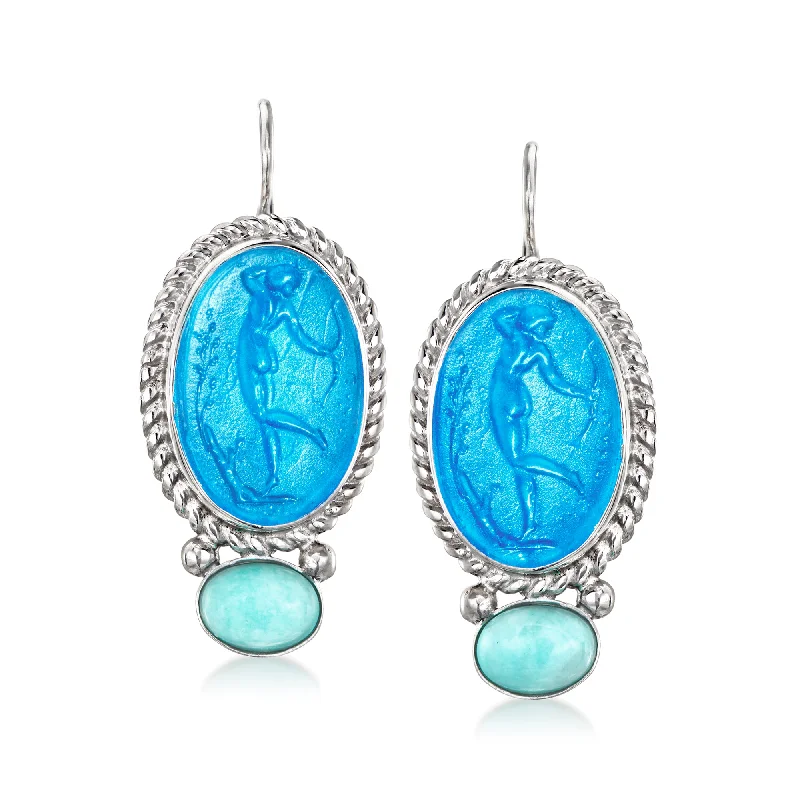Luxury Jewelry At Unbeatable Discounts Ross-Simons Italian Blue Venetian Glass Diana The Huntress Drop Earrings With Amazonite in Sterling Silver