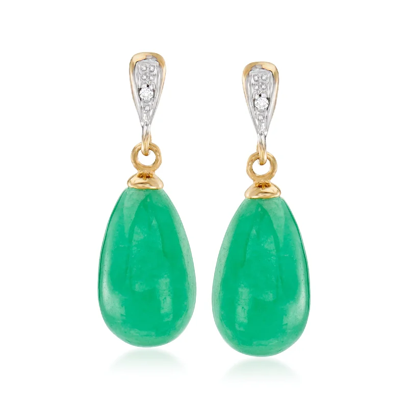 Shop Fine Jewelry With Exclusive Savings Ross-Simons Jade Teardrop Earrings With Diamond Accents in 14kt Yellow Gold