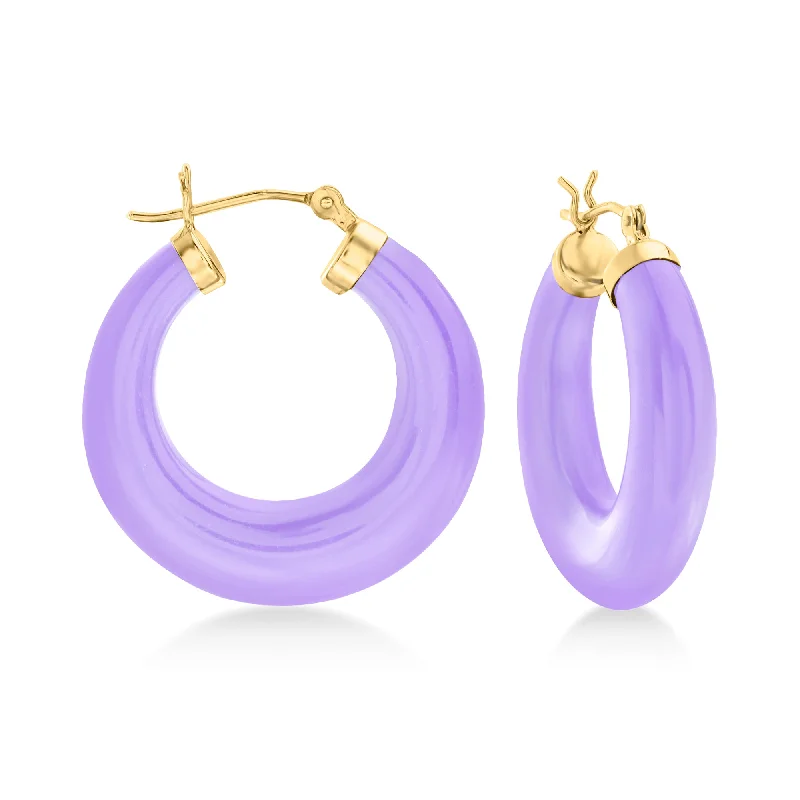 Luxury Jewelry Now At Special Promotional Rates Ross-Simons Lavender Jade Hoop Earrings With 14kt Yellow Gold
