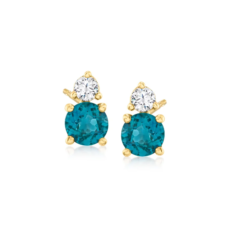 Shop Handcrafted Jewelry At Special Promotional Rates Ross-Simons London Blue Topaz and . Diamond Earrings in 14kt Yellow Gold