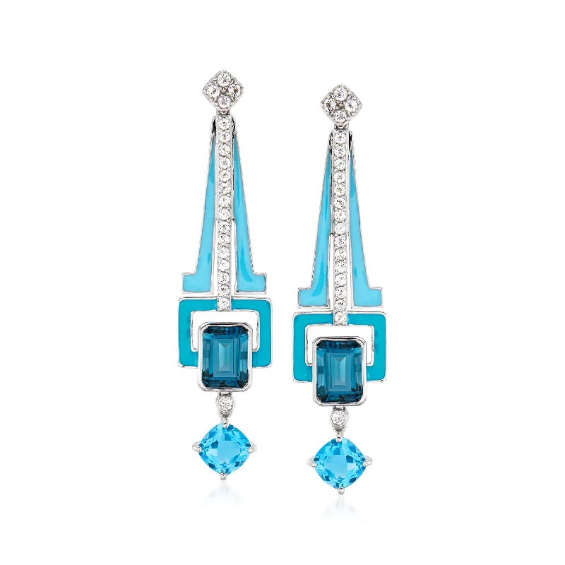 Unique Jewelry For Less – Shop The Sale Now Ross-Simons London, Sky and White Topaz Drop Earrings With Blue Enamel in Sterling Silver