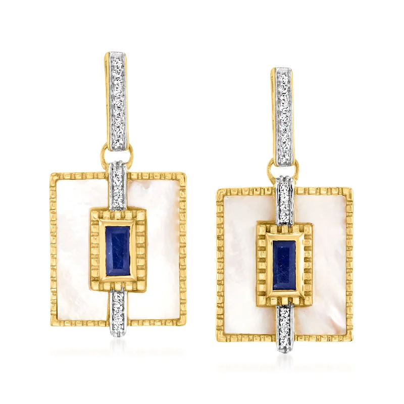 Discounted Luxury Jewelry – Shine Without The Splurge Ross-Simons Mother-Of-Pearl and Sapphire Drop Earrings With . White Topaz in 18kt Gold Over Sterling