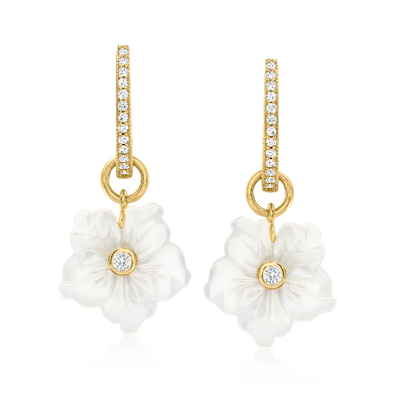 Huge Savings On Premium Jewelry Styles Ross-Simons Mother-Of-Pearl and . White Topaz Removable Flower Drop Earrings in 18kt Gold Over Sterling