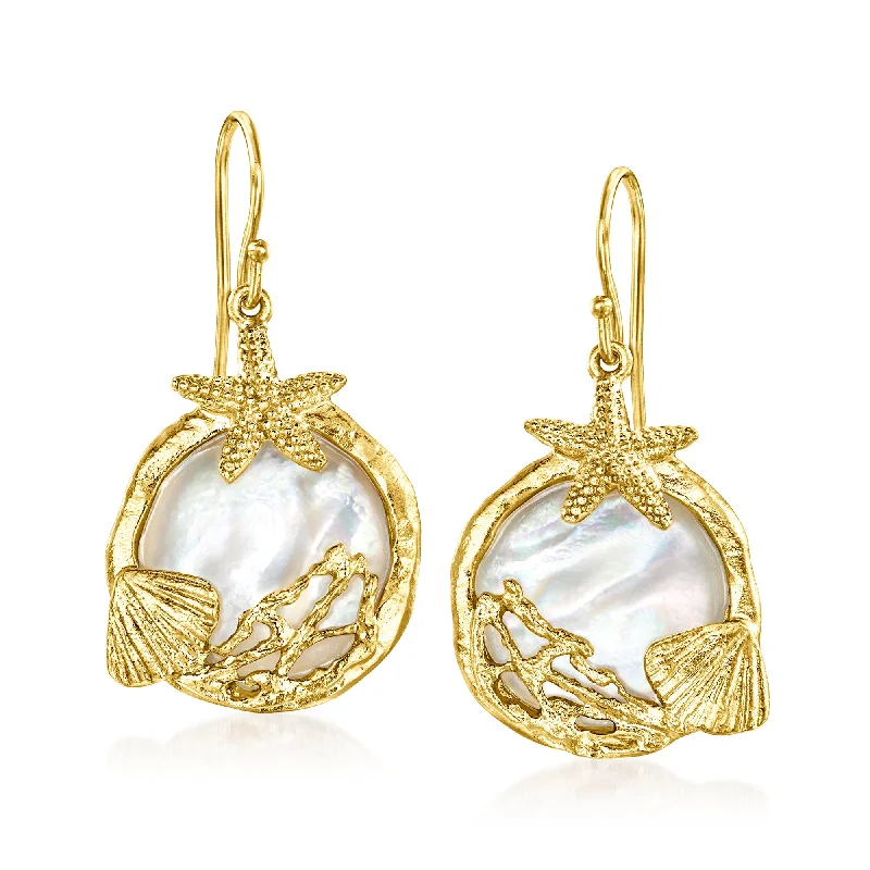 Limited-Time Jewelry Sale – Elegant Styles At Less Ross-Simons Mother-Of-Pearl Sea Life Drop Earrings in 18kt Gold Over Sterling