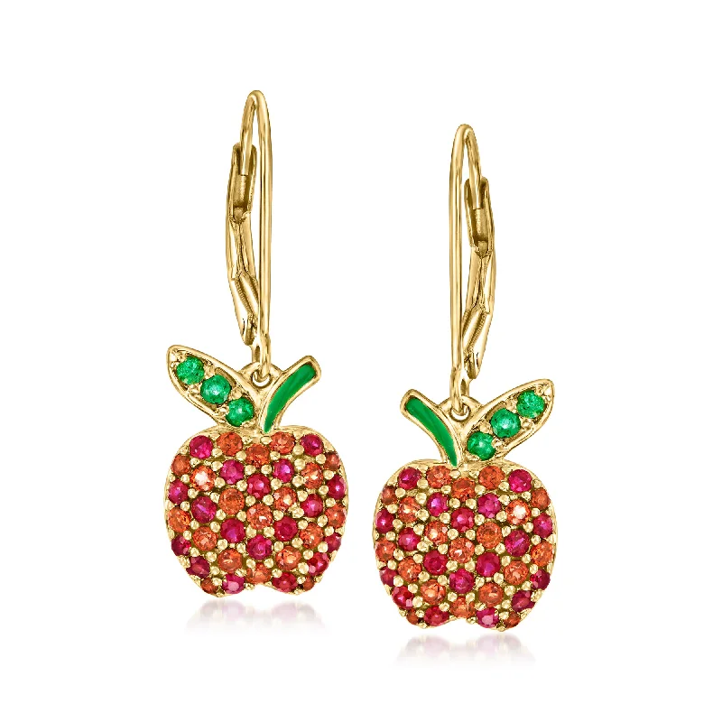 Huge Markdowns On Premium Jewelry Styles Ross-Simons Multi-Gemstone Apple Drop Earrings With Green Enamel in 18kt Gold Over Sterling
