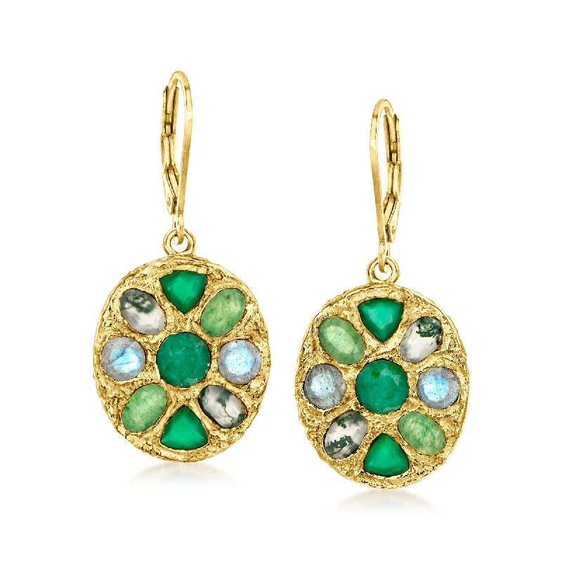 Luxury Jewelry At Unbeatable Discounts Ross-Simons Multi-Gemstone Floral Drop Earrings in 18kt Gold Over Sterling