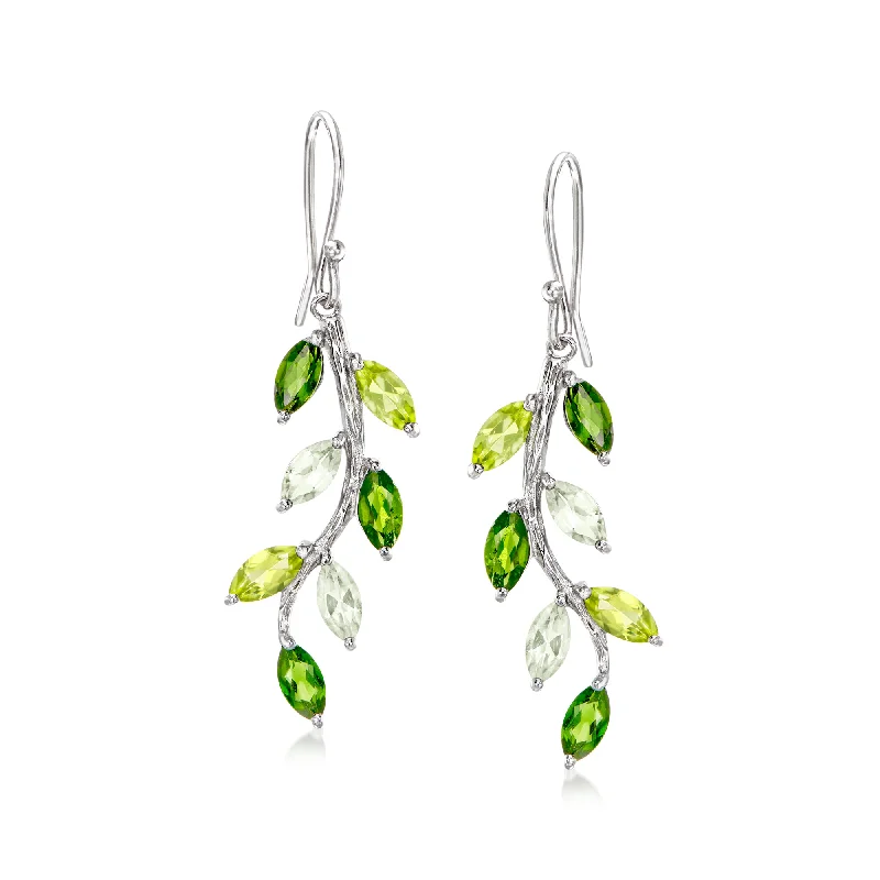 Luxury Handcrafted Jewelry For Elegant Looks Ross-Simons Multi-Gemstone Vine Drop Earrings in Sterling Silver