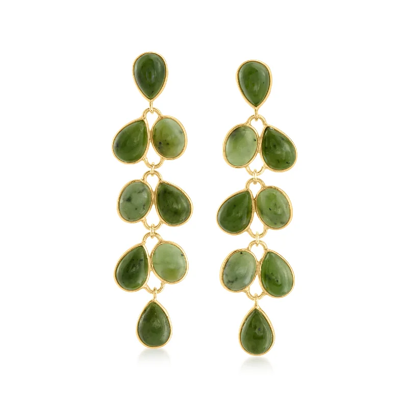 Limited-Time Offer On Premium Jewelry Collections Ross-Simons Nephrite Jade Chandelier Earrings in 18kt Gold Over Sterling