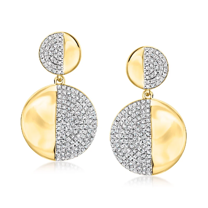 Trending Jewelry Styles Now At Limited-Time Discounts Ross-Simons Pave Diamond Disc Drop Earrings in 18kt Gold Over Sterling Silver