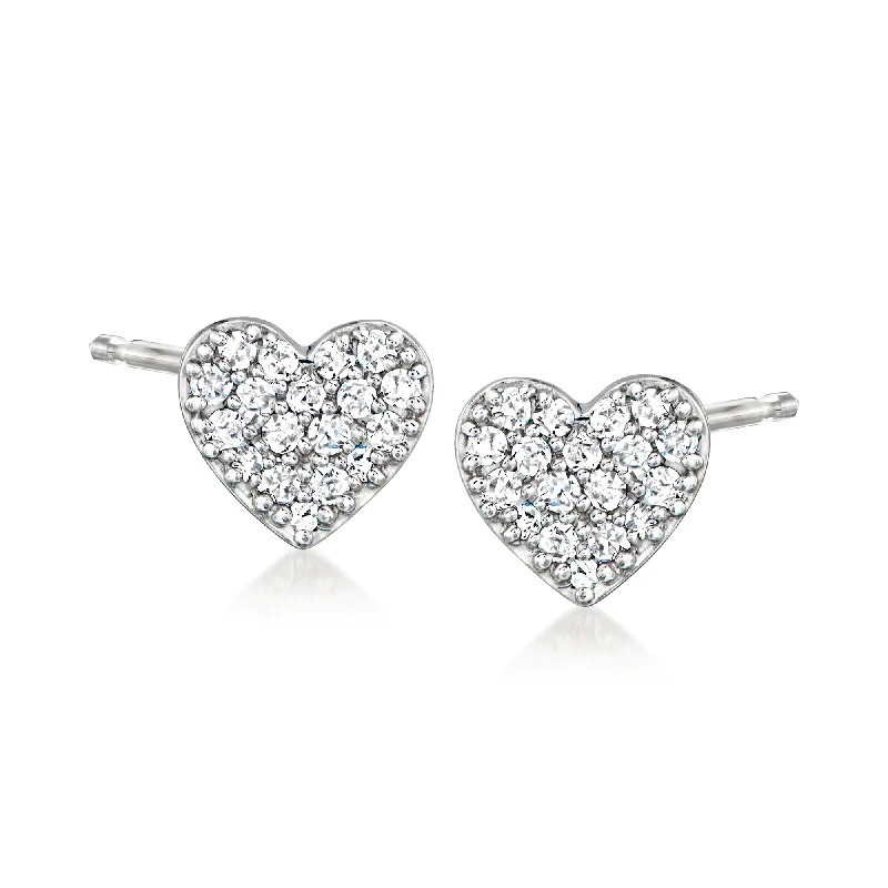 Timeless Elegance At Unbelievable Discounts Ross-Simons Pave Diamond Heart Earrings in 14kt White Gold