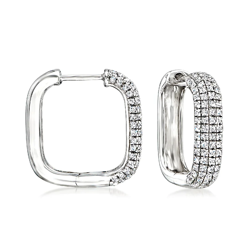 Buy More, Save More On Stunning Jewelry Designs Ross-Simons Pave Diamond Square Hoop Earrings in Sterling Silver