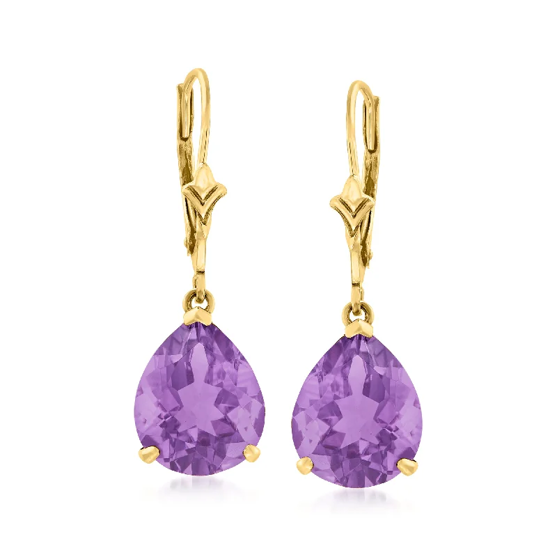 Luxury Jewelry Clearance – Shop Premium Styles Now Ross-Simons Pear-Shaped Amethyst Earrings in 14kt Yellow Gold