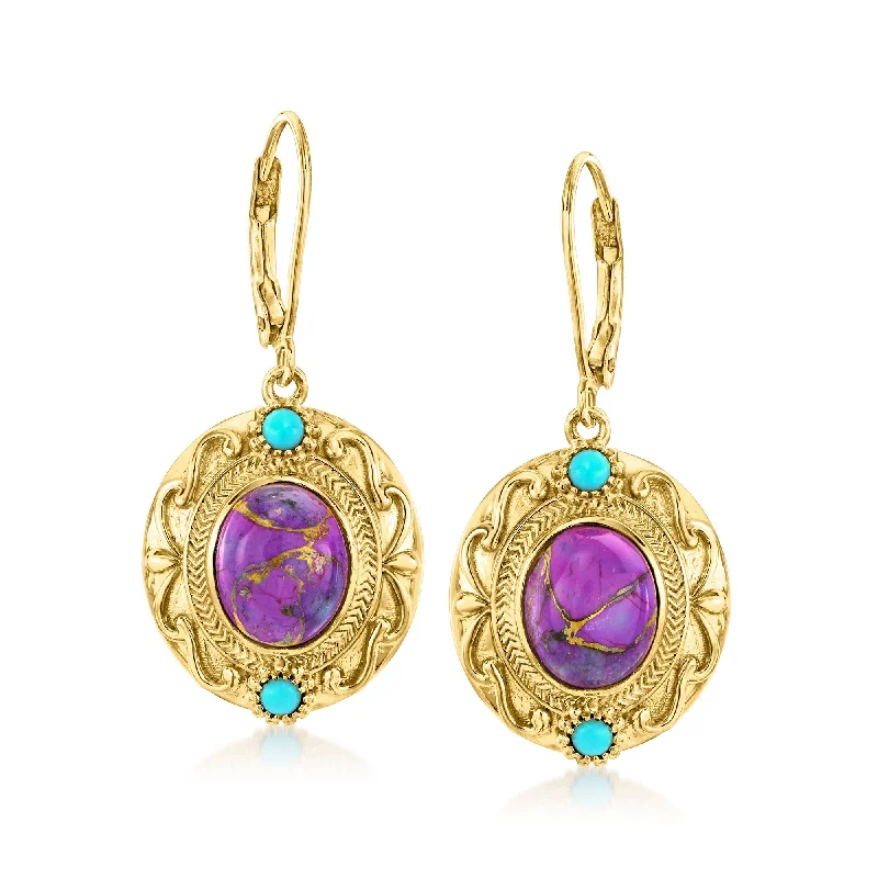 Trending Jewelry Now At Unbeatable Prices Ross-Simons Purple and Blue Turquoise Drop Earrings in 18kt Gold Over Sterling