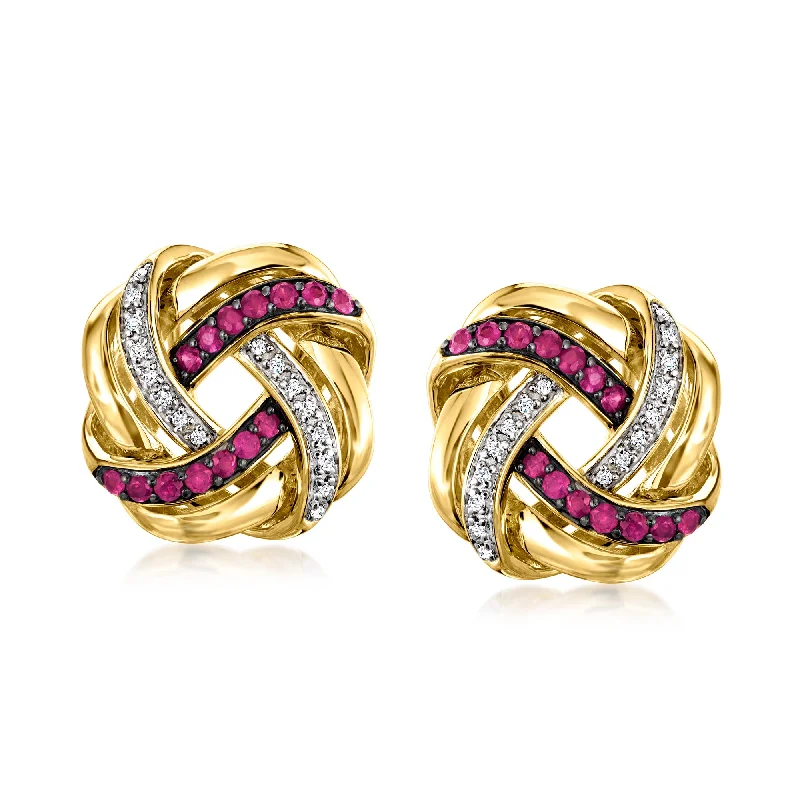 Limited-Stock Jewelry Sale – Once It's Gone, It's Gone Ross-Simons Ruby and . Diamond Love Knot Earrings in 18kt Gold Over Sterling