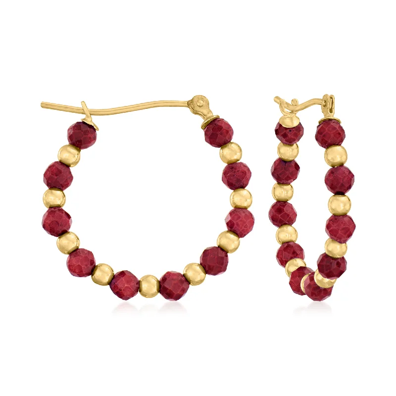 Affordable Glamour – Premium Jewelry For Less Ross-Simons Ruby Bead Hoop Earrings in 14kt Yellow Gold