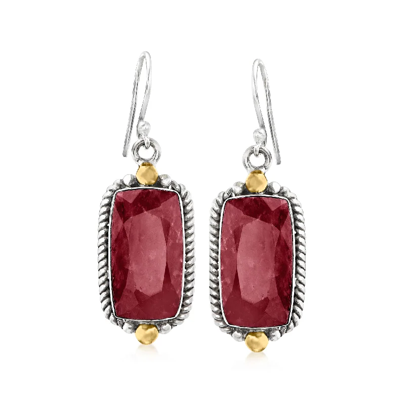 Discounted Jewelry For A Glamorous Look Ross-Simons Ruby Drop Earrings in 2-Tone Sterling Silver