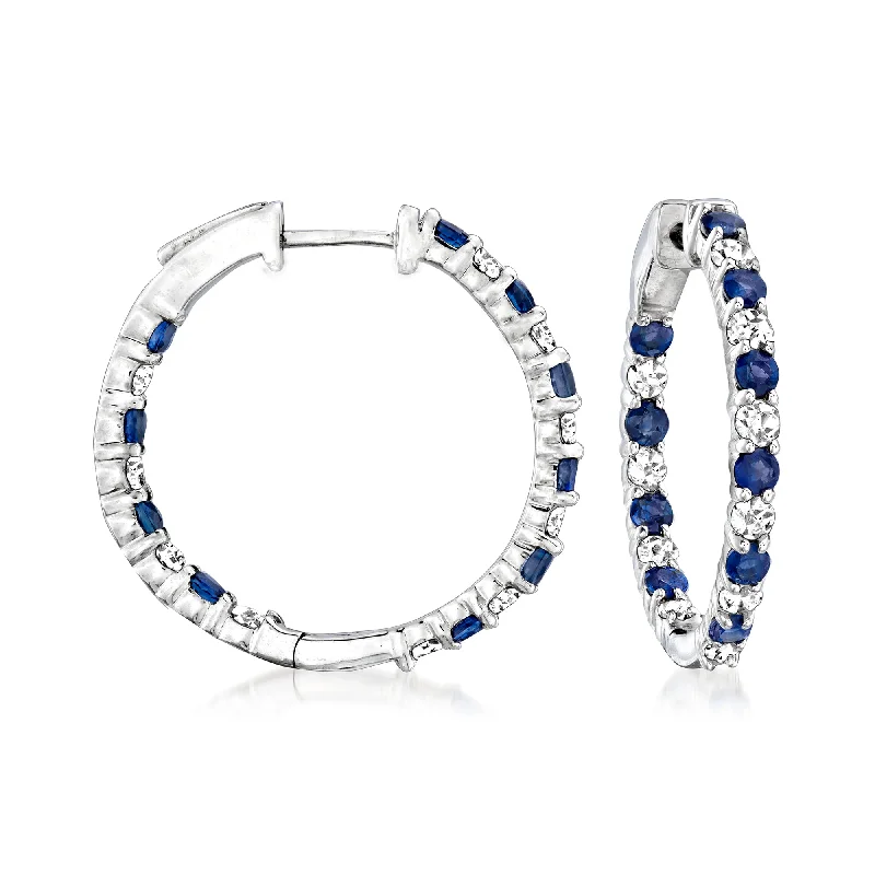 Premium Diamond Jewelry For Unforgettable Moments Ross-Simons Sapphire and Diamond Inside-Outside Hoop Earrings in Sterling Silver